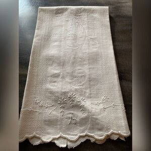 Vintage Table Runner White Embroidered Monogram A Floral Grandmacore 29 X 18”